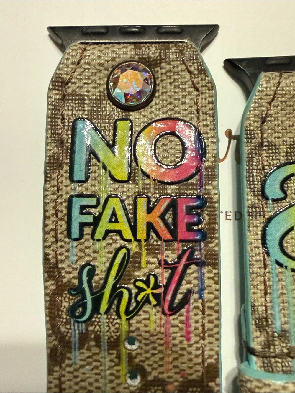 Spark*l Bands No Fake Sh*t Rainbow Graphic on Brown Webbed Gucci - Size 2